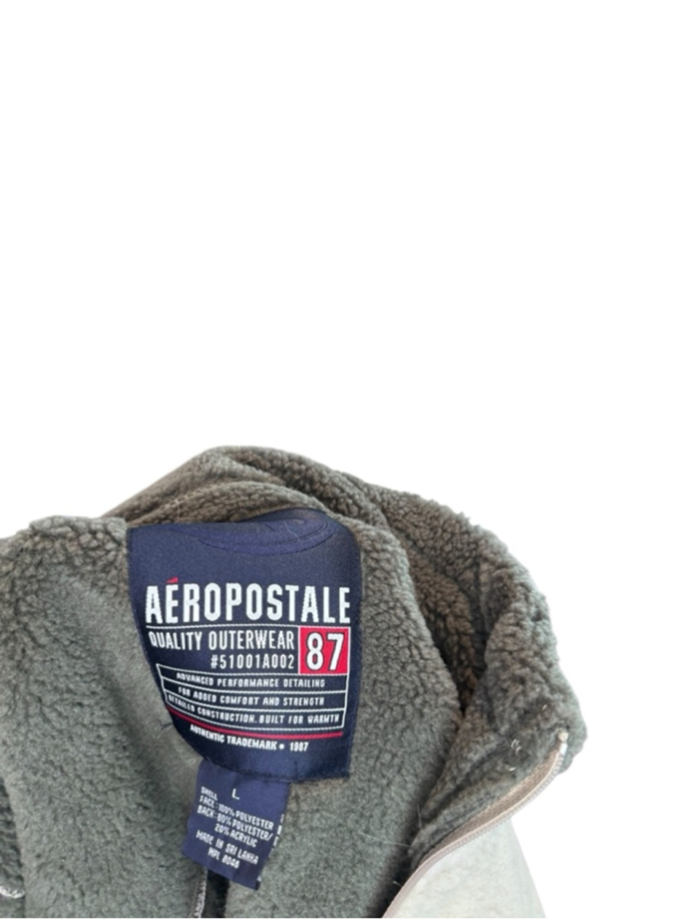 Men's Aeropostale Beige Gray thick Fleece Jacket L - Picture 3 of 3
